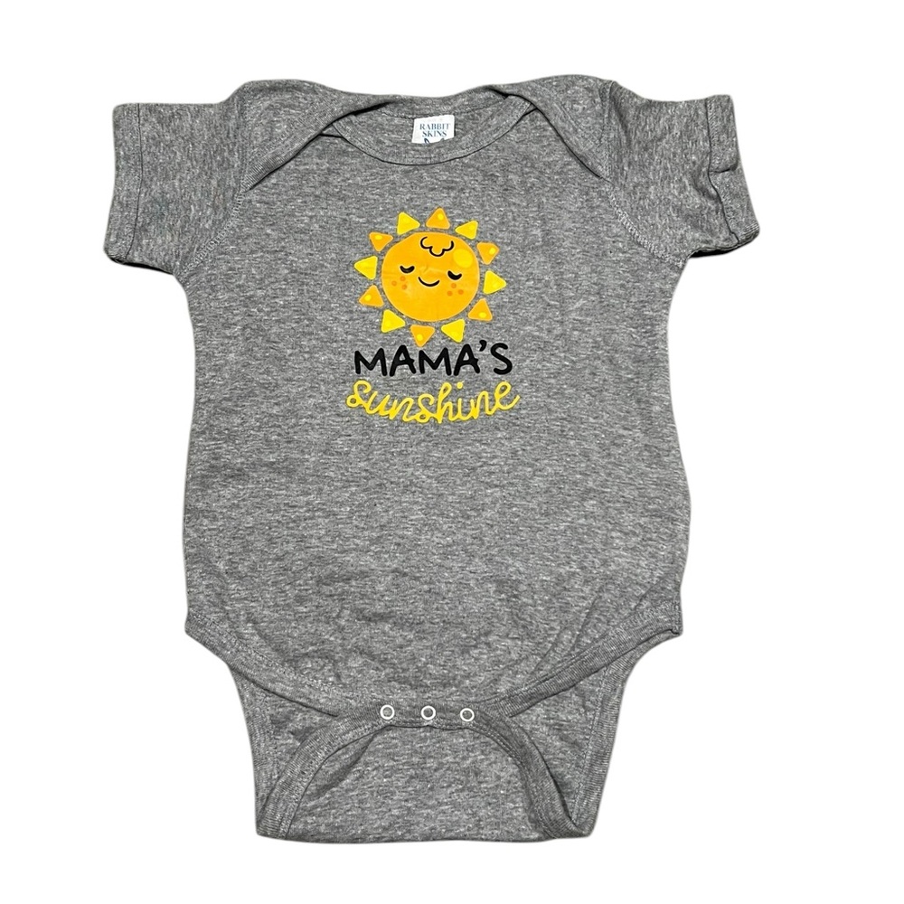 Rabbit Skins Gray Baby One-Piece with Yellow Sun "Mama's Sunshine" 24 months
